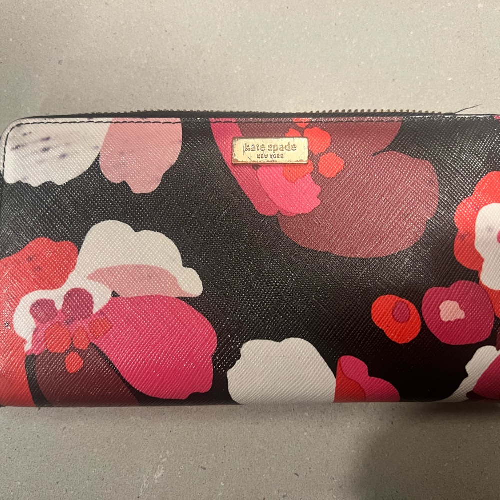 Kate Spade Black and Pink Floral Wallet